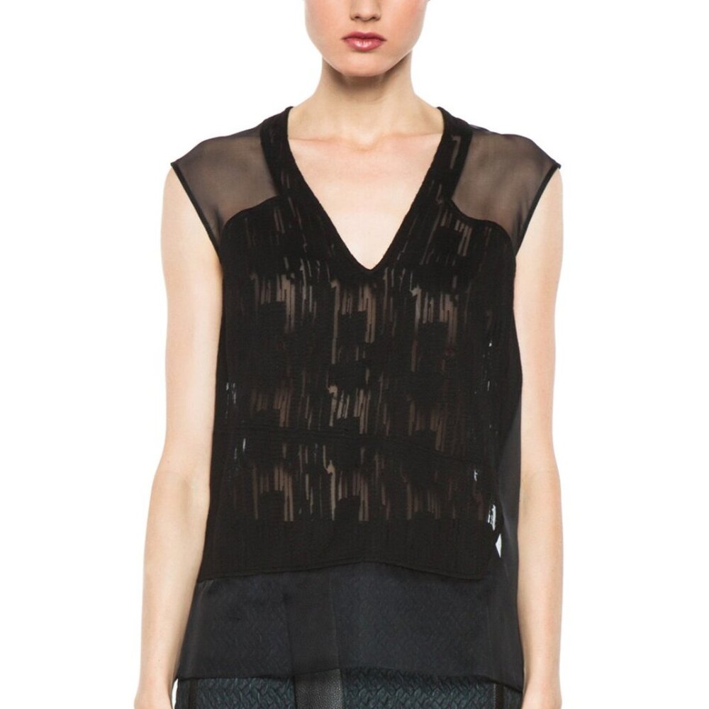 Helmut Lang PF/13 Black Sheer Silk Thread Stitch Top